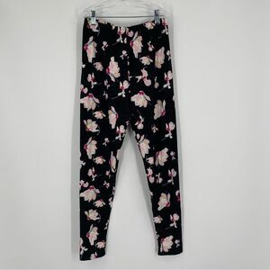 Agnes & Dora Women’s Black and Pink Flower Print Leggings Size Small / Medium